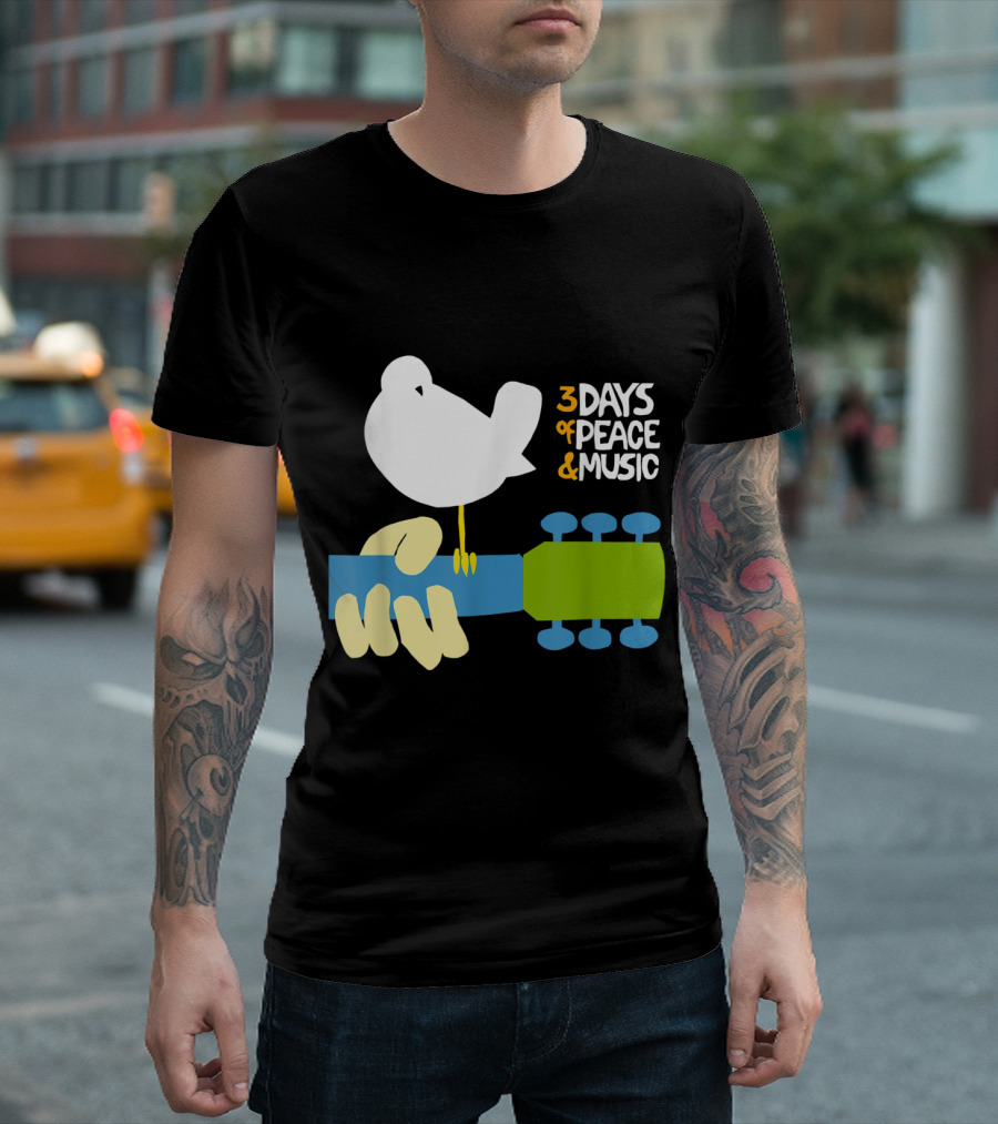3 Days Of Peace And Music Woodstock Bird Guitar T-Shirt