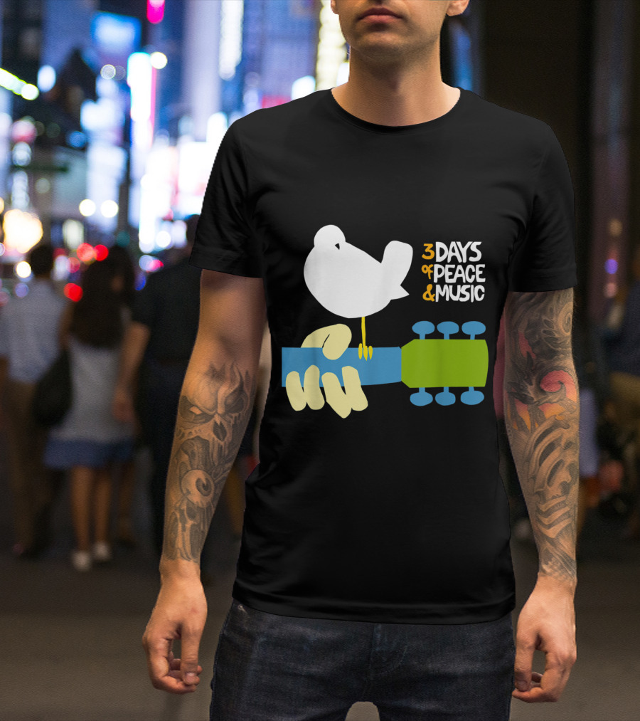 3 Days Of Peace And Music Woodstock Bird Guitar T-Shirt