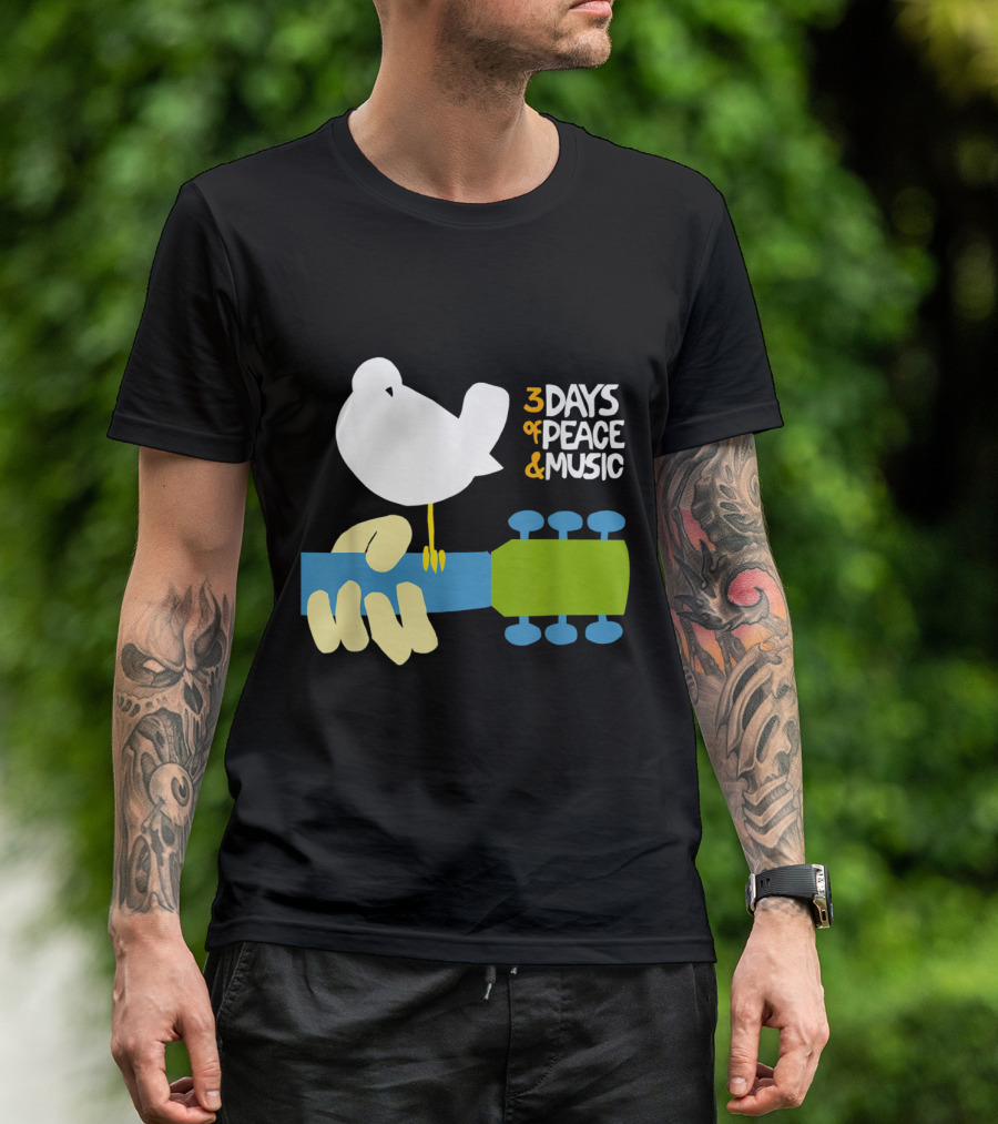 3 Days Of Peace And Music Woodstock Bird Guitar T-Shirt