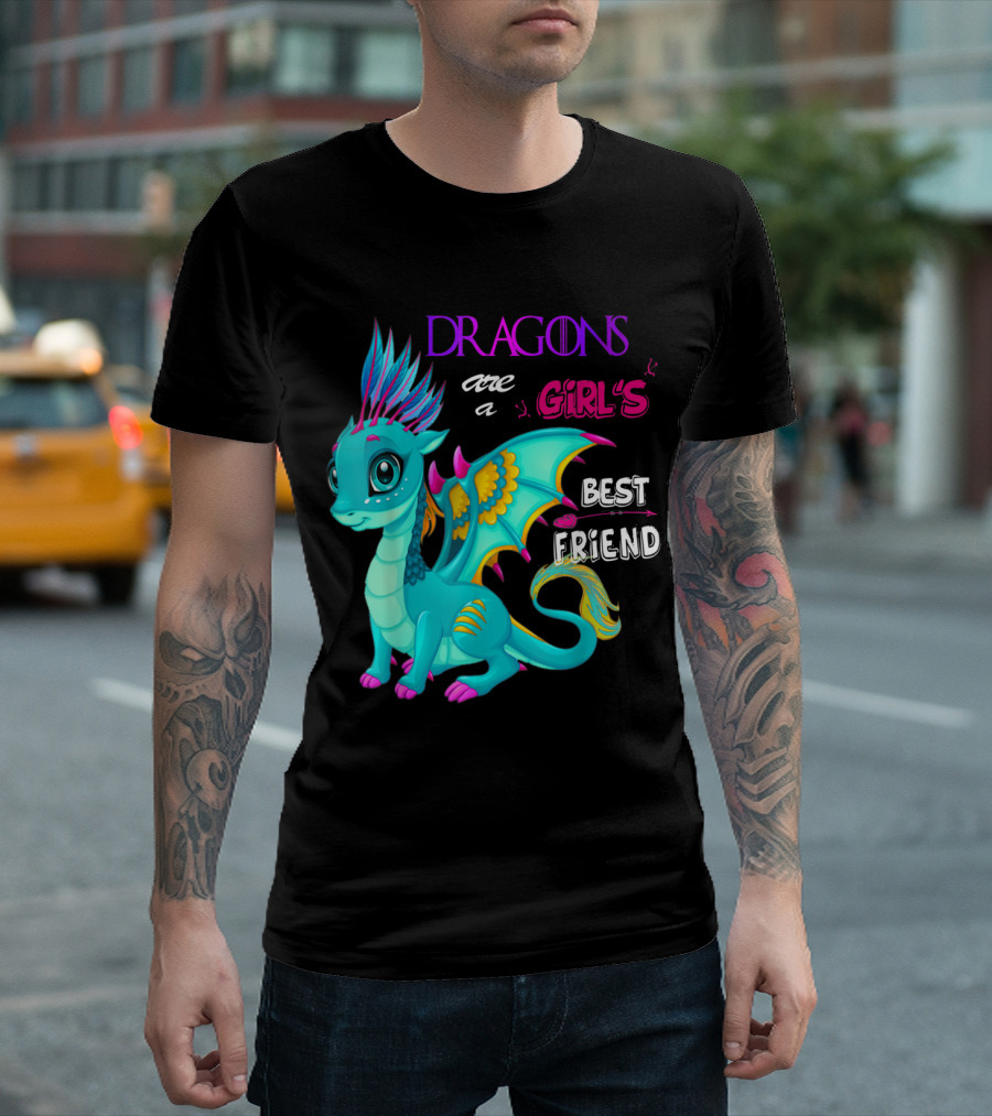 Dragons Are A Girl's Best Friend Colorful Cute Fantasy Creature with Pink and Blue Aesthetic T-Shirt