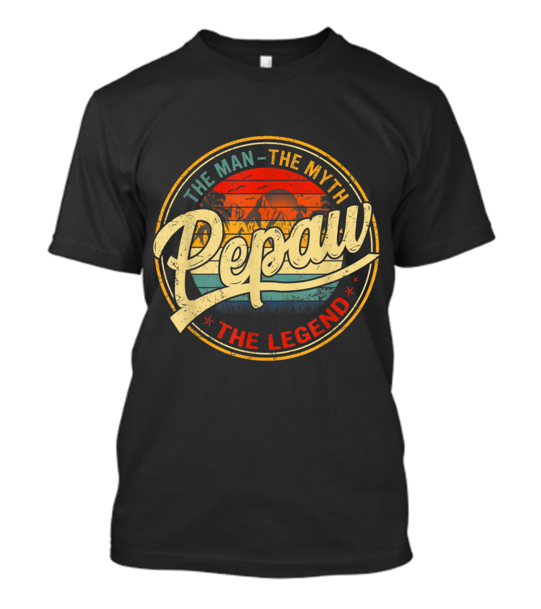 Pepaw The Man The Myth The Legend Vintage Retro Sunset Badge T-Shirt