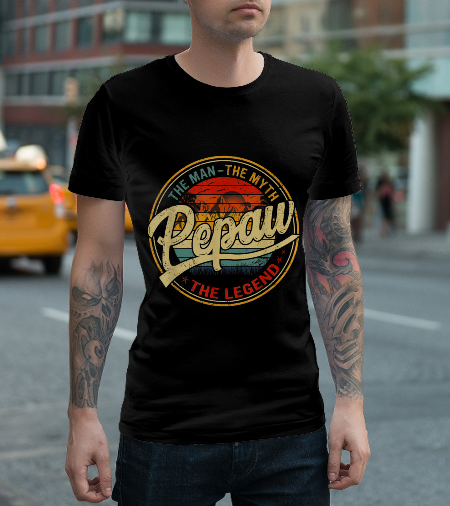 Pepaw The Man The Myth The Legend Vintage Retro Sunset Badge T-Shirt