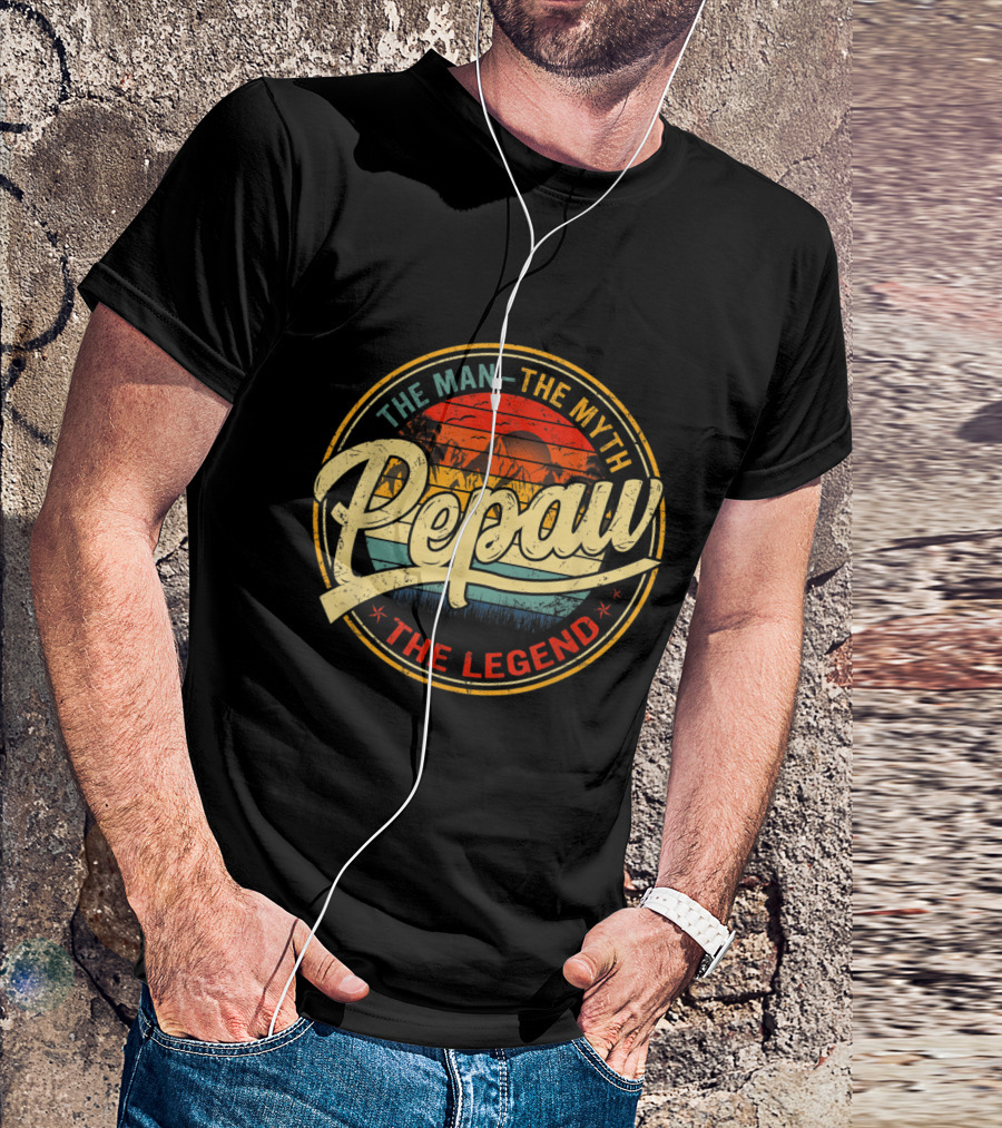 Pepaw The Man The Myth The Legend Vintage Retro Sunset Badge T-Shirt