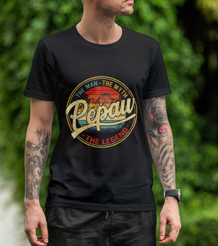 Pepaw The Man The Myth The Legend Vintage Retro Sunset Badge T-Shirt
