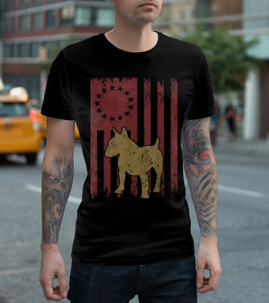 Vintage Betsy Ross Flag Bull Terrier Dog Patriotic Pride T-Shirt