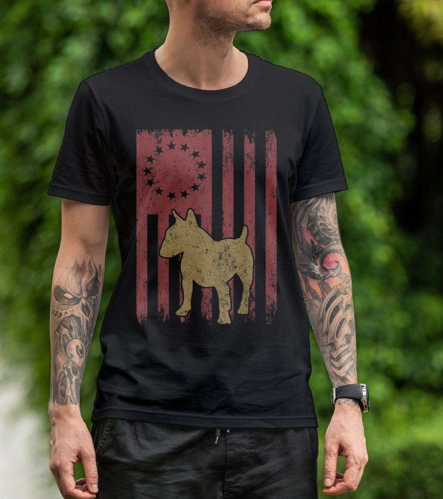 Vintage Betsy Ross Flag Bull Terrier Dog Patriotic Pride T-Shirt