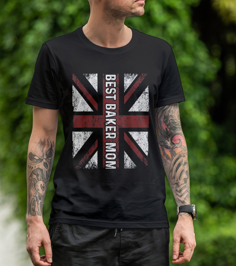 Vintage UK Flag Best Baker Mom T-Shirt