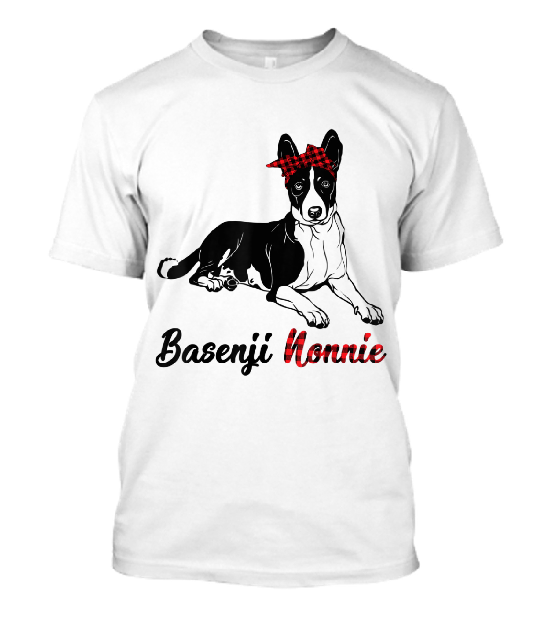 Basenji Nonnie Dog With Red Plaid Bandana T-Shirt