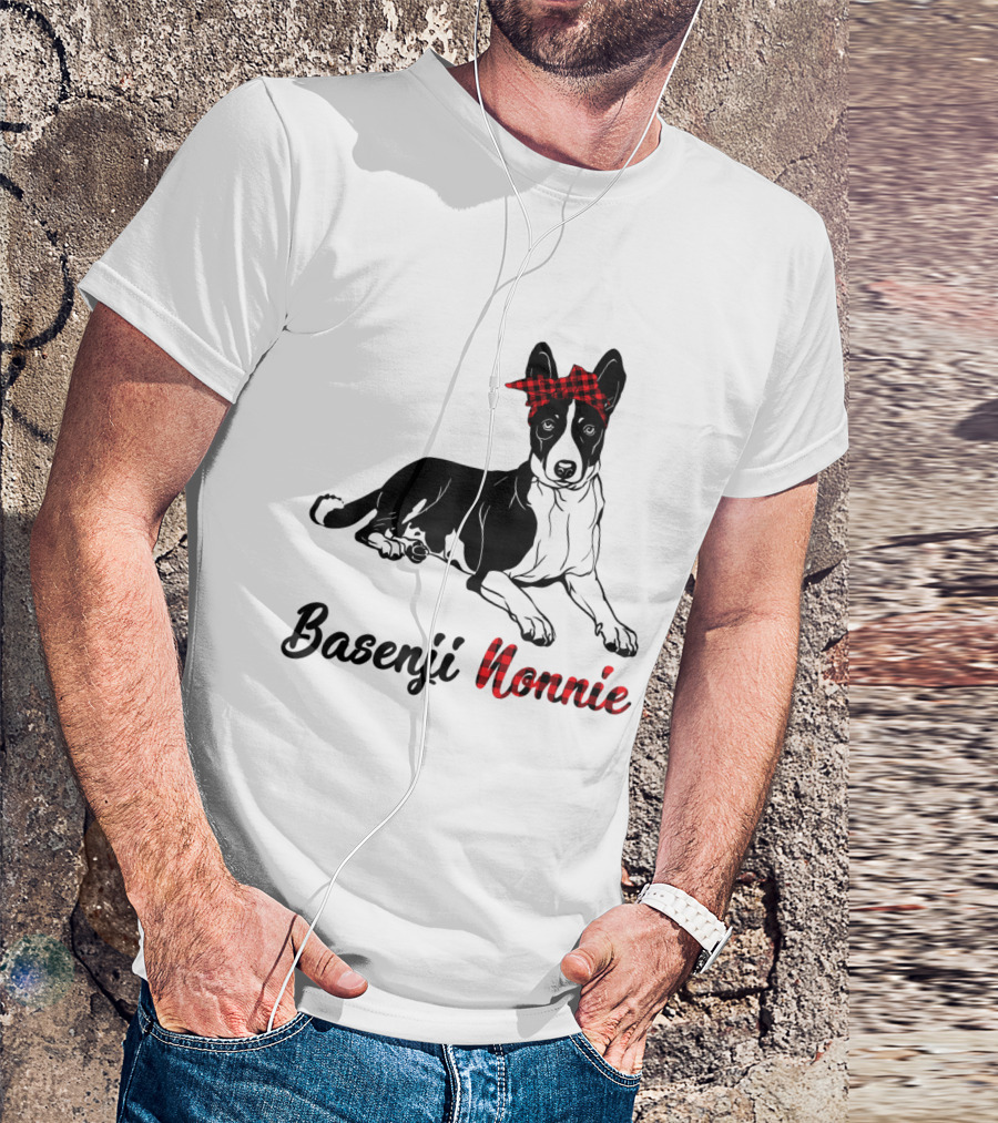 Basenji Nonnie Dog With Red Plaid Bandana T-Shirt
