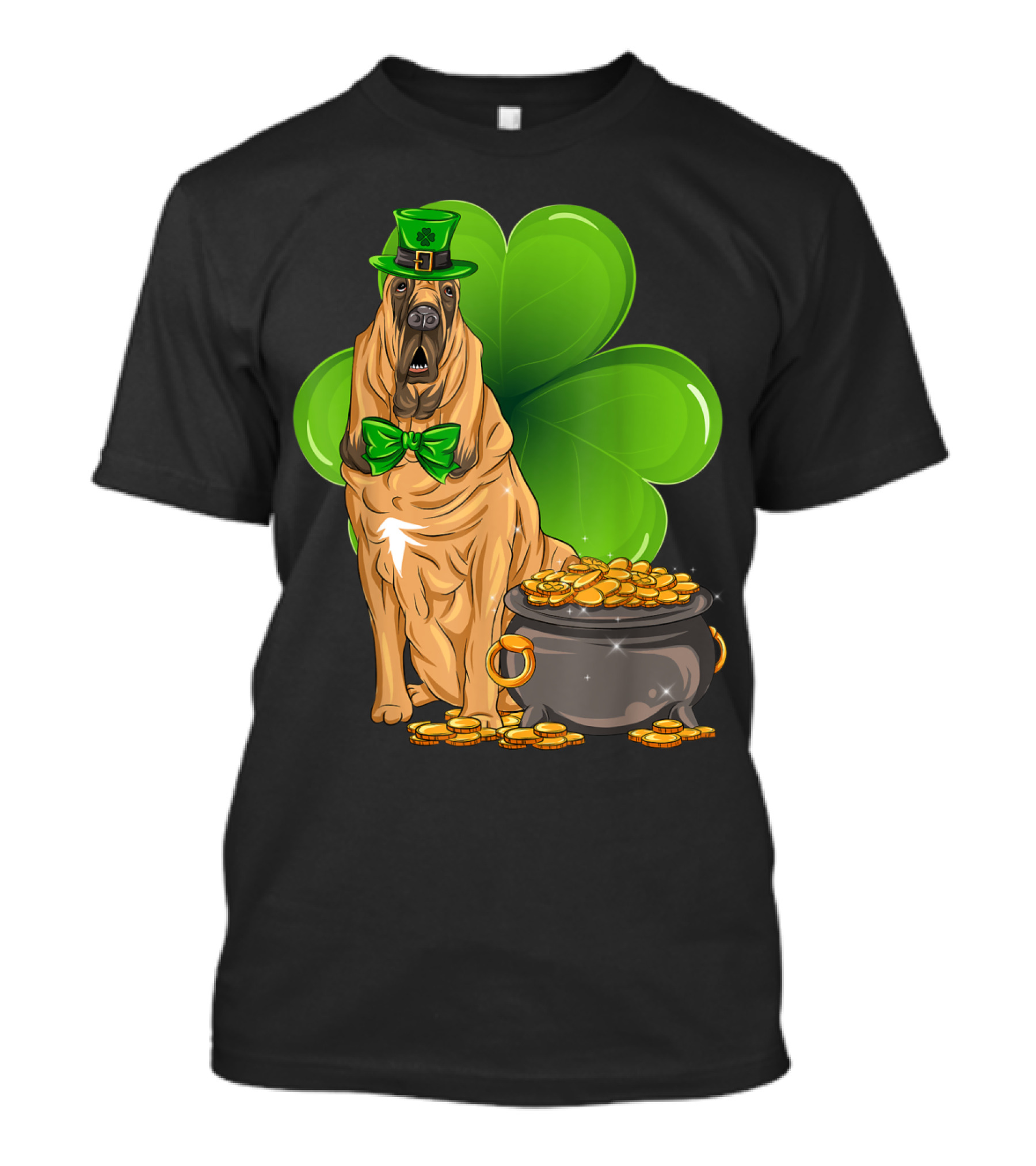 Bloodhound Leprechaun With Shamrock And Pot Of Gold T-Shirt