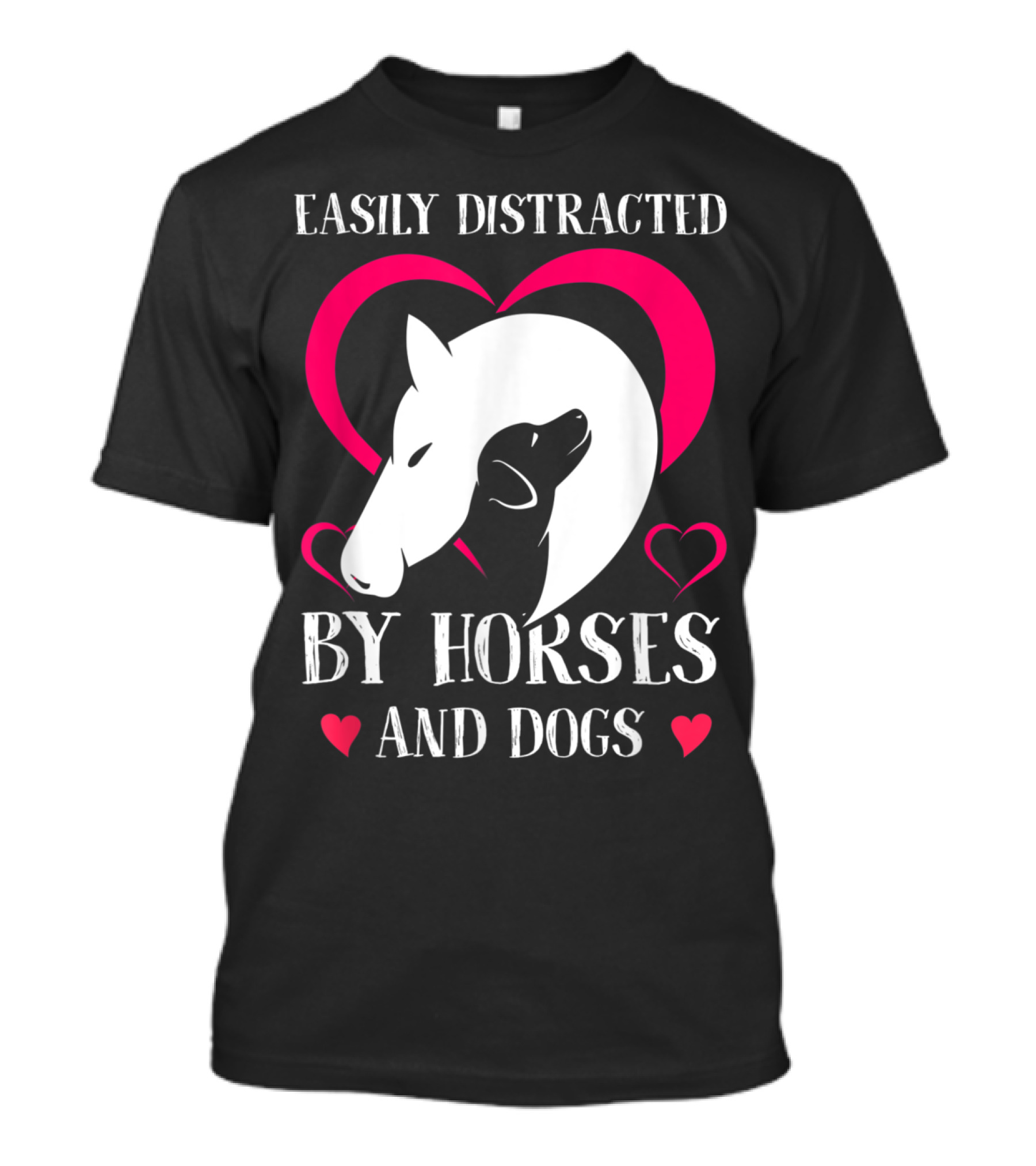 Easily Distracted By Horses And Dogs Heart Motif T-Shirt