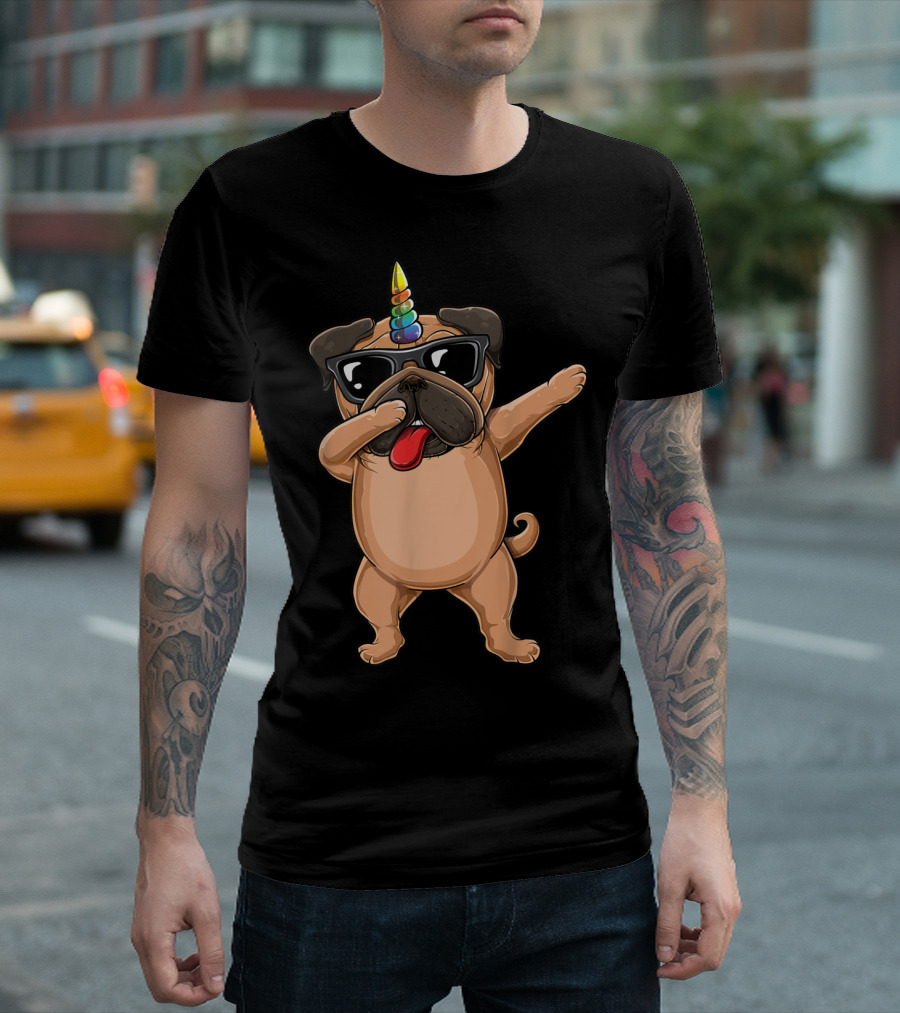 Dabbing Cute Sunglasses Pug Dog Unicorn Pet Lover Dab T-Shirt