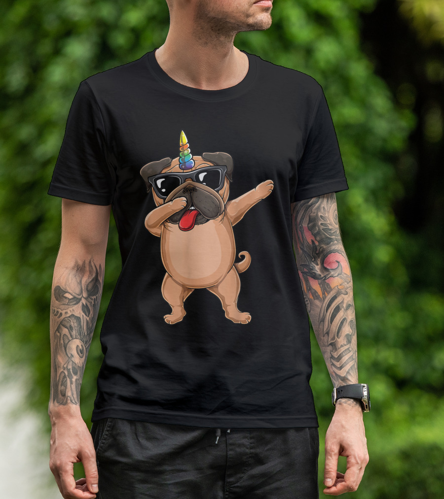 Dabbing Cute Sunglasses Pug Dog Unicorn Pet Lover Dab T-Shirt