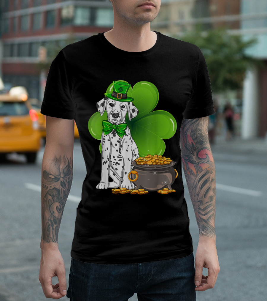 Dalmatian St Patricks Day Leprechaun Shamrock Pot Of Gold T-Shirt