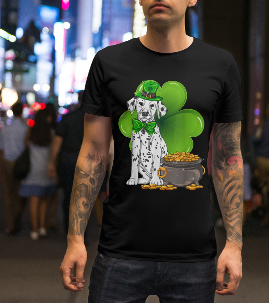 Dalmatian St Patricks Day Leprechaun Shamrock Pot Of Gold T-Shirt