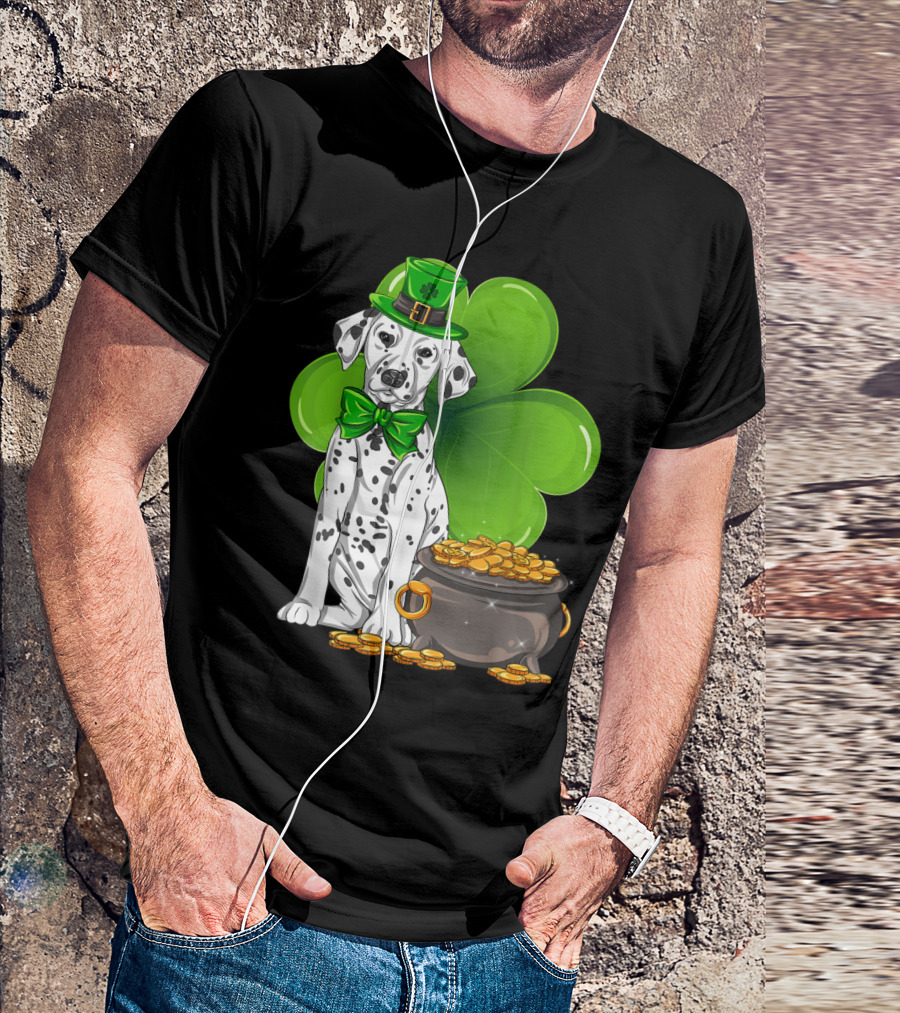 Dalmatian St Patricks Day Leprechaun Shamrock Pot Of Gold T-Shirt