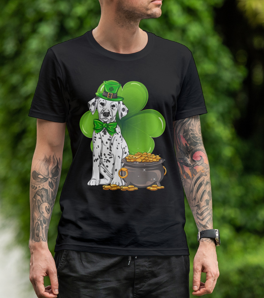 Dalmatian St Patricks Day Leprechaun Shamrock Pot Of Gold T-Shirt