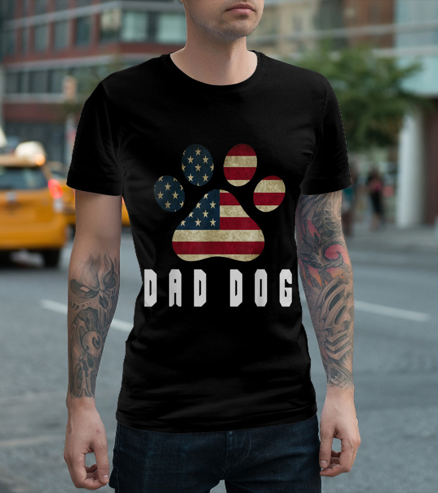 Dad Dog USA Flag Paw T-Shirt