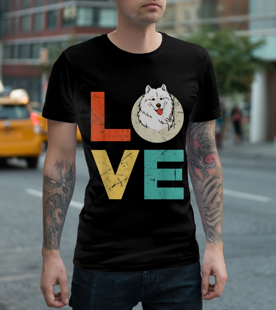 Funny American Eskimo Love Heart Xmas Valentines Day Dog Face in Letters T-Shirt