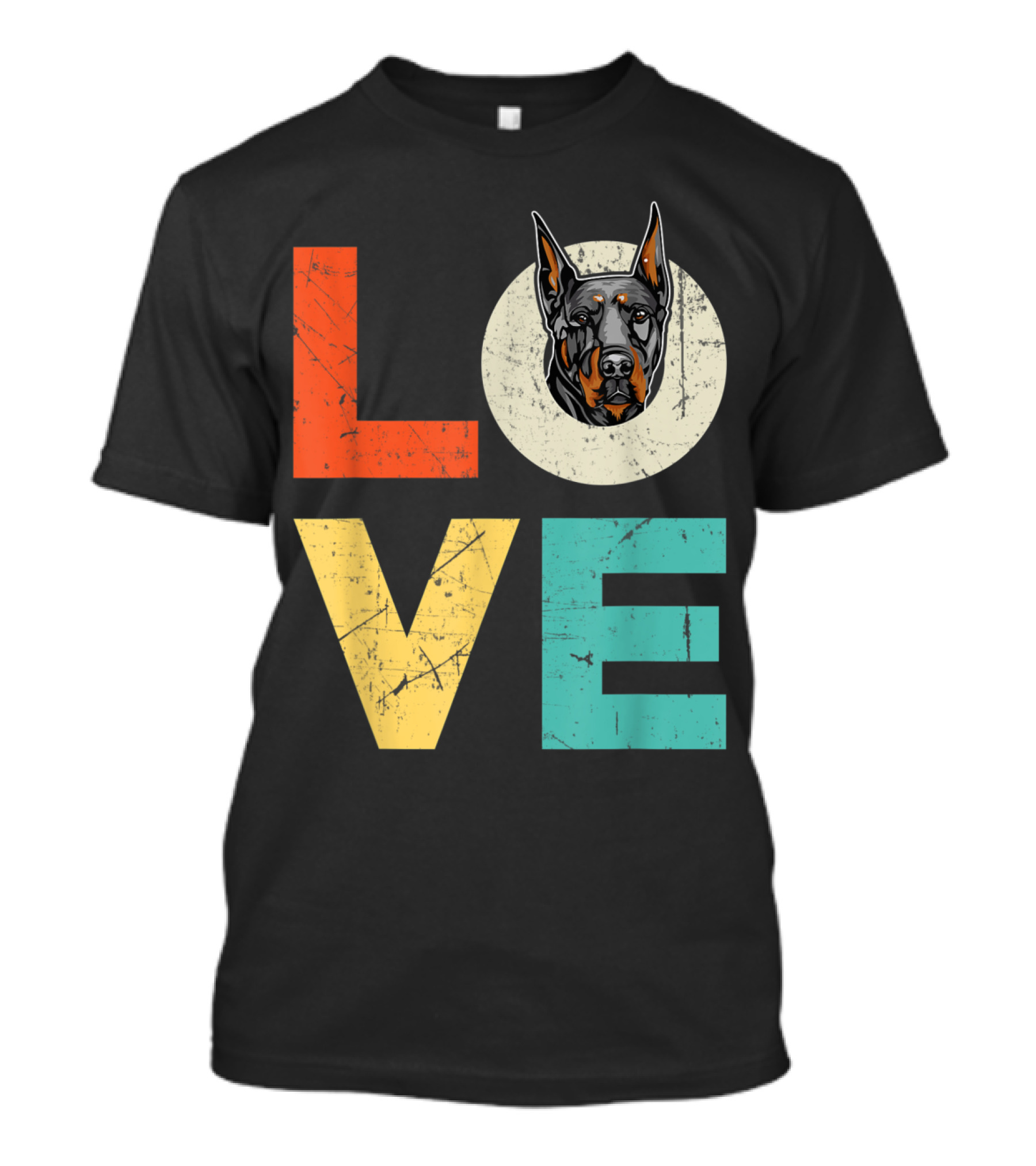 Funny Doberman Love Heart Xmas Valentines Day Retro T-Shirt