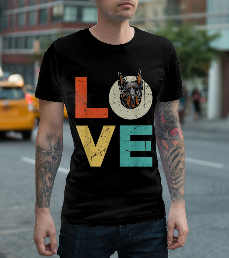 Funny Doberman Love Heart Xmas Valentines Day Retro T-Shirt
