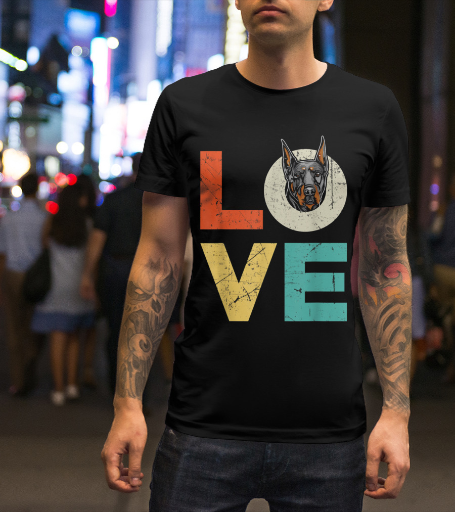Funny Doberman Love Heart Xmas Valentines Day Retro T-Shirt