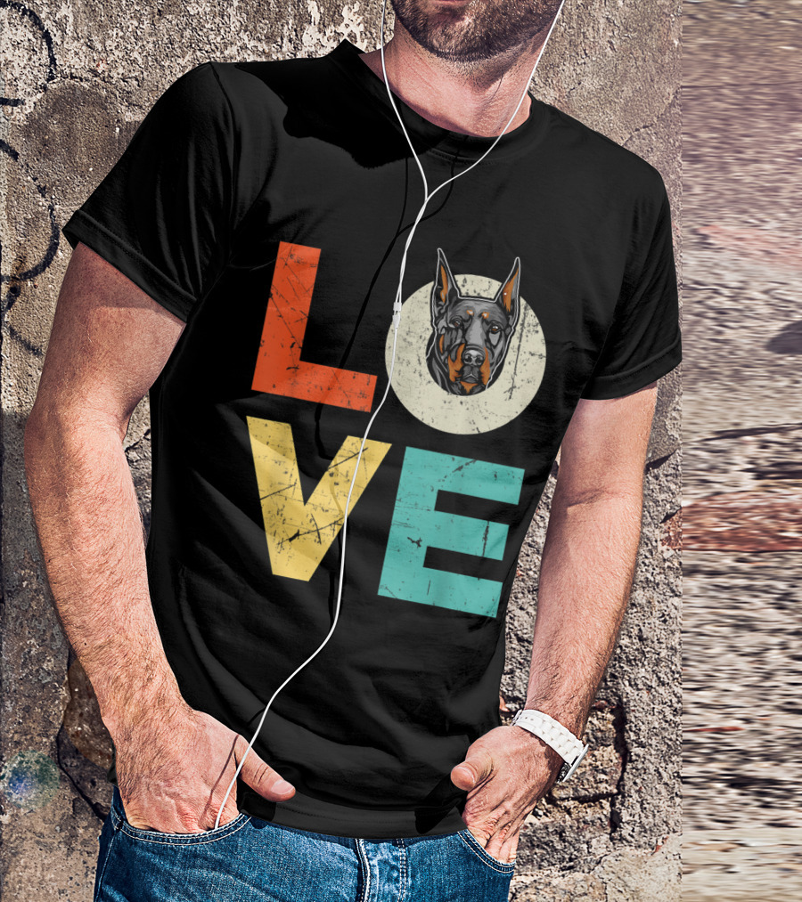 Funny Doberman Love Heart Xmas Valentines Day Retro T-Shirt