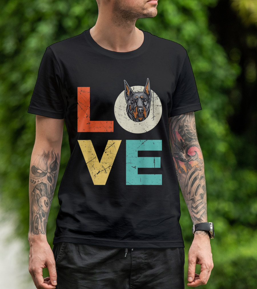 Funny Doberman Love Heart Xmas Valentines Day Retro T-Shirt