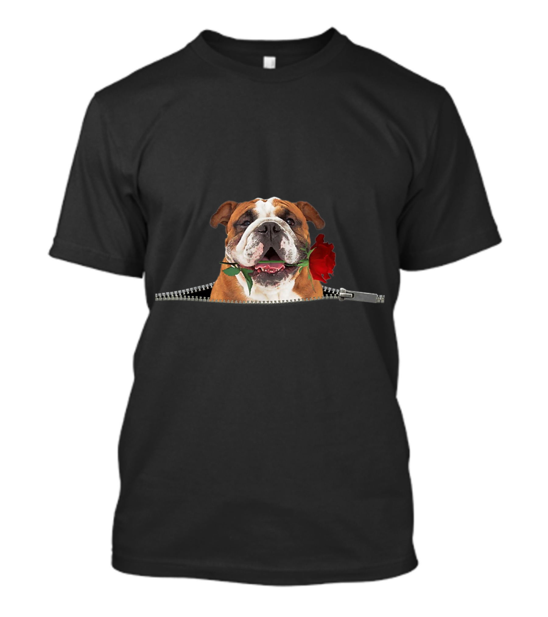 Funny English Bulldog Rose Zipper Pocket Lover T-Shirt