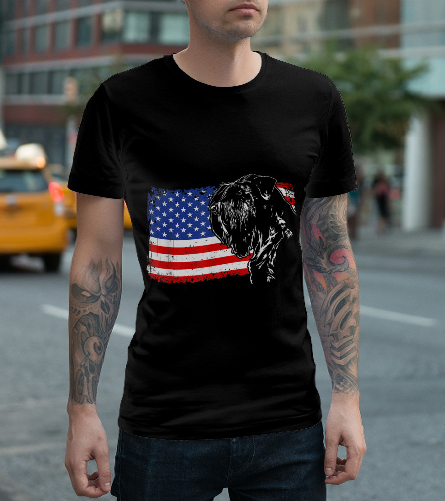 Giant Schnauzer with American Flag Patriotic Pride T-Shirt