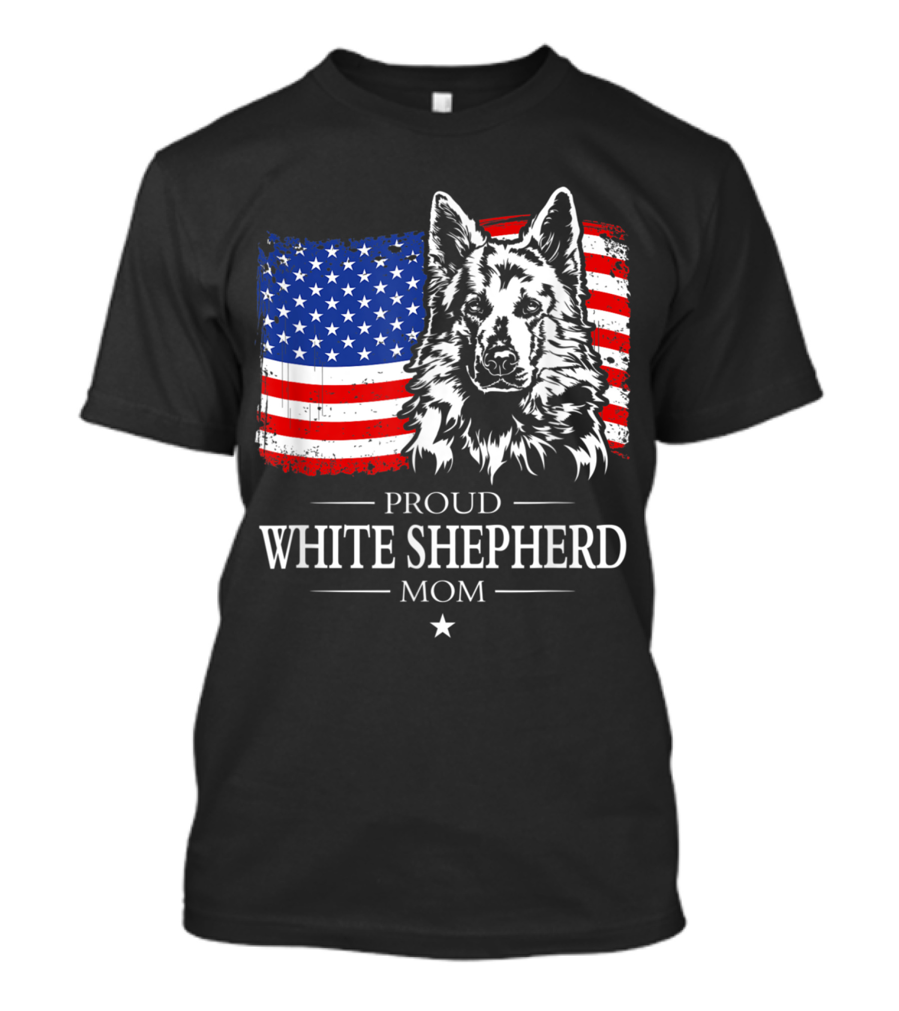 Proud White Shepherd Mom American Flag Dog Lover Patriotic T-Shirt