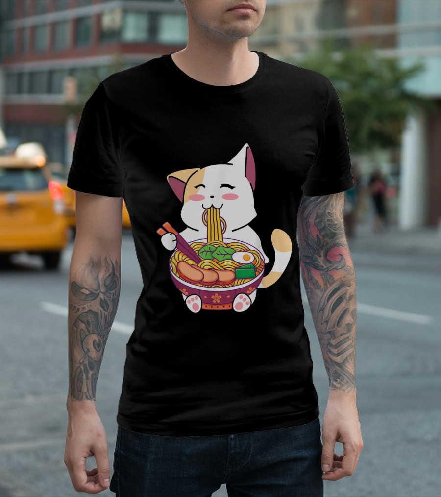 Cute Ramen Cat Kawaii Anime Kitten Lover Japanese Noodles T-Shirt