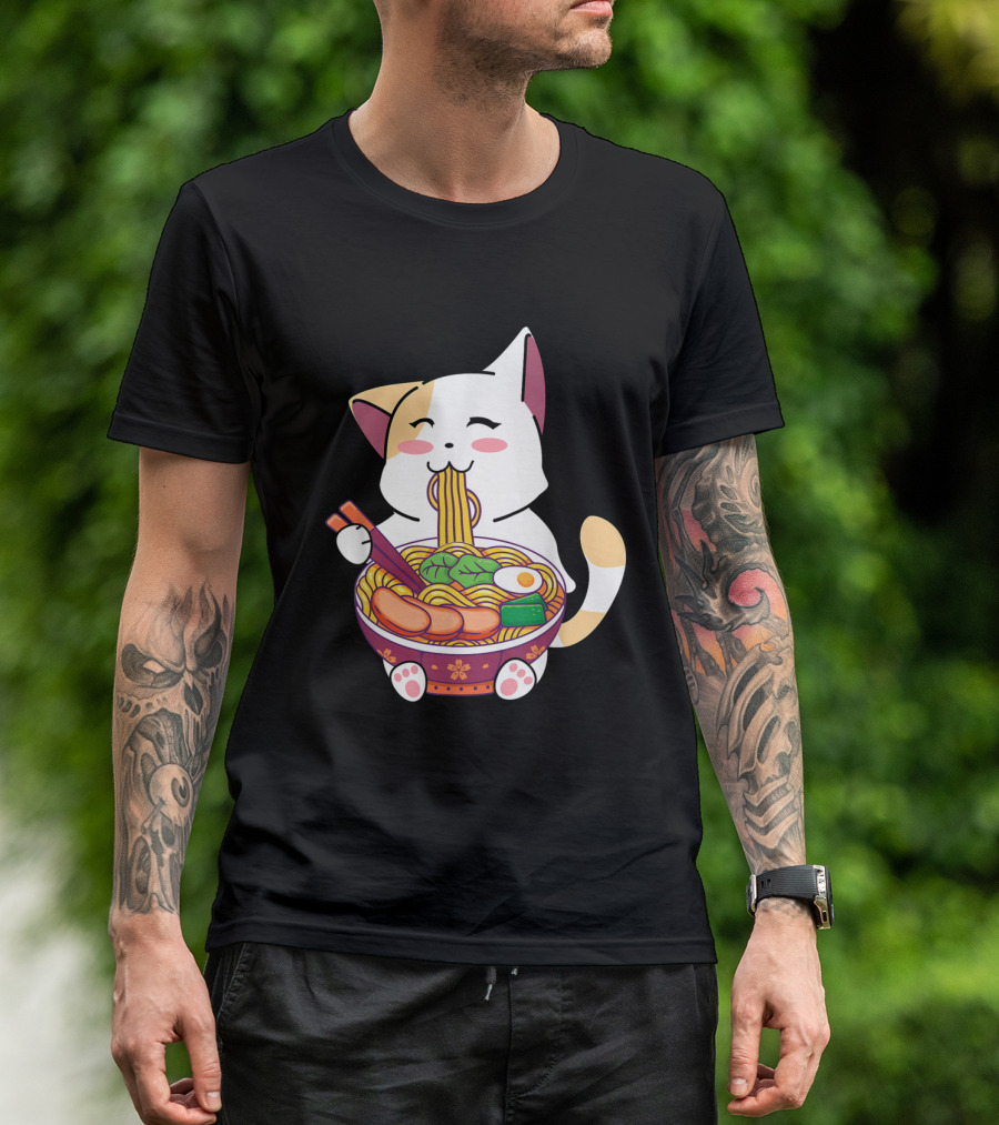 Cute Ramen Cat Kawaii Anime Kitten Lover Japanese Noodles T-Shirt