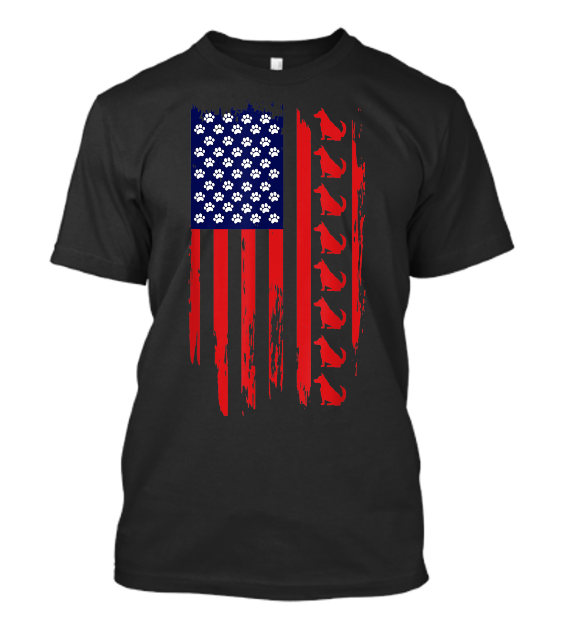 Red Dog Blue Paw American Flag Patriotic 4th Of July Paw Print Stripes Dogs T-Shirt