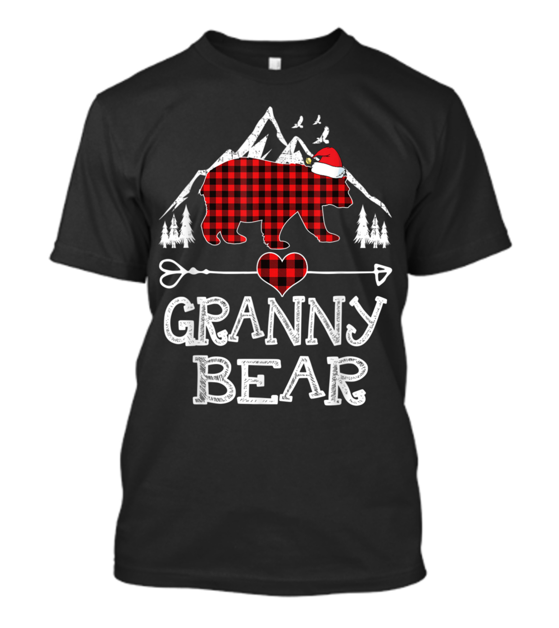 Granny Bear Red Plaid Buffalo Christmas Mountains T-Shirt