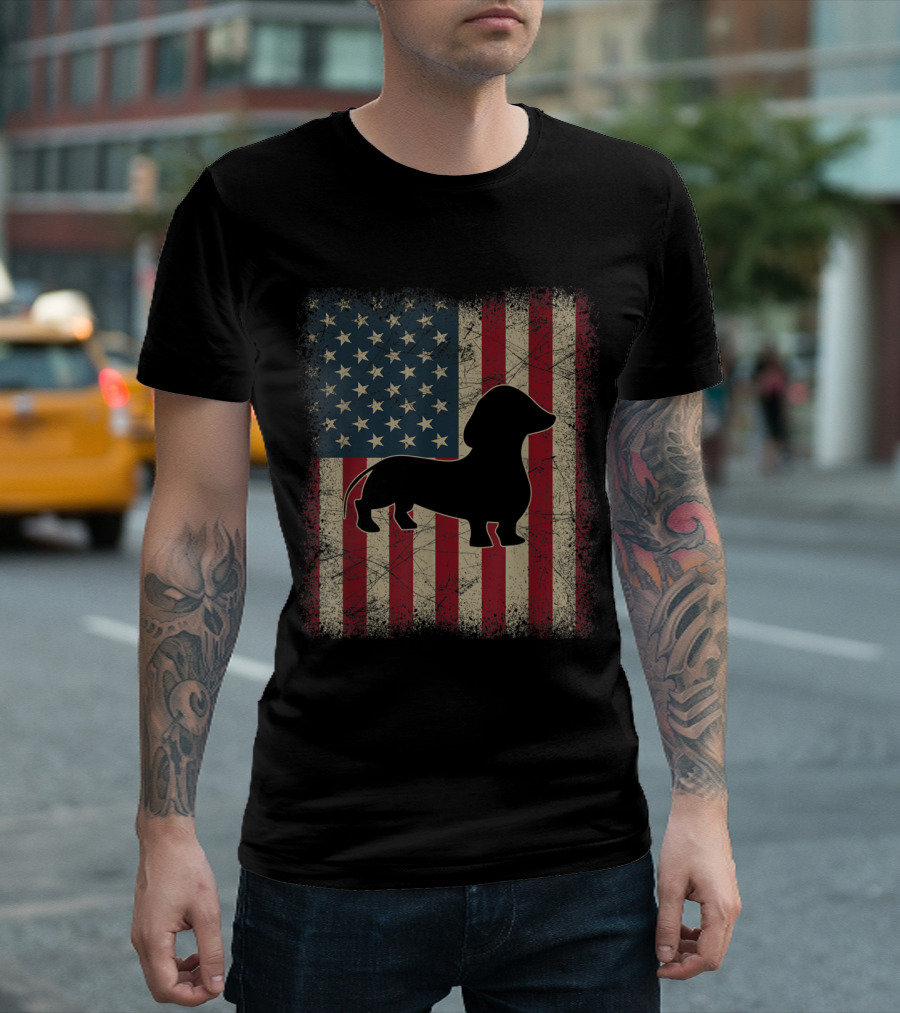 Vintage Americana Dachshund Silhouette T-Shirt