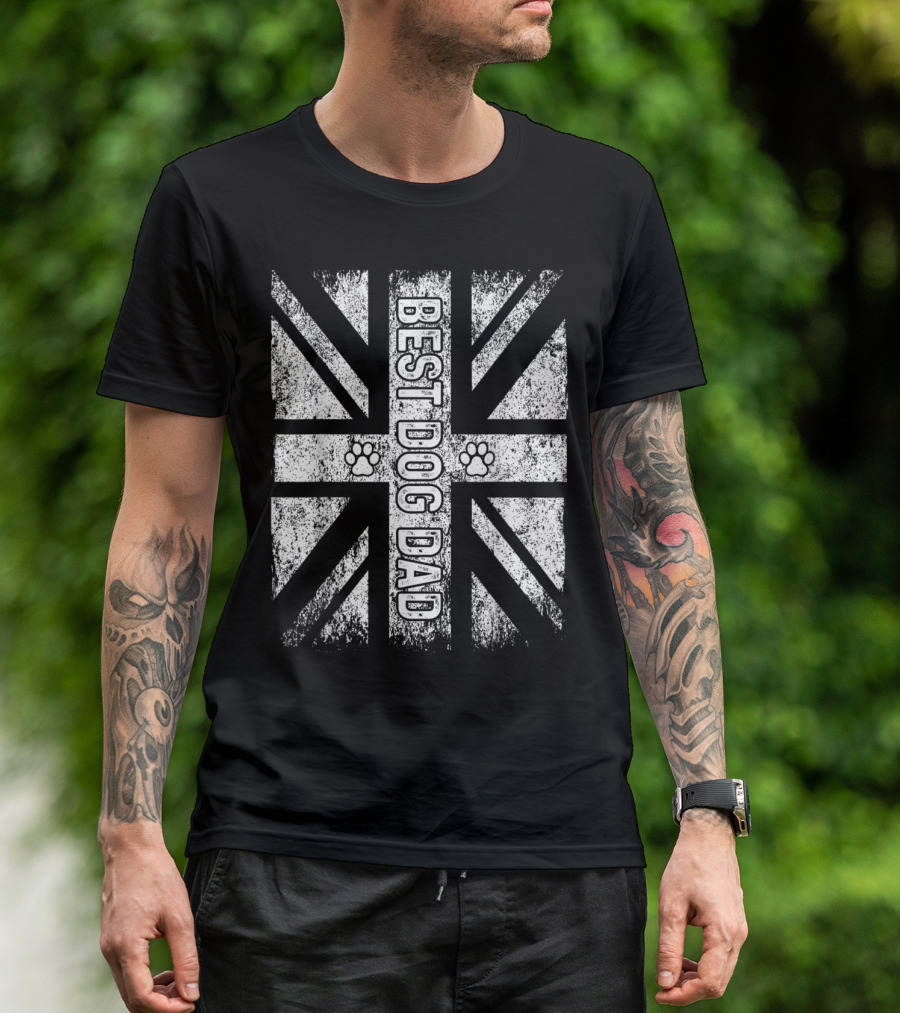 Best Dog Dad Vintage United Kingdom Flag With Paw Prints T-Shirt
