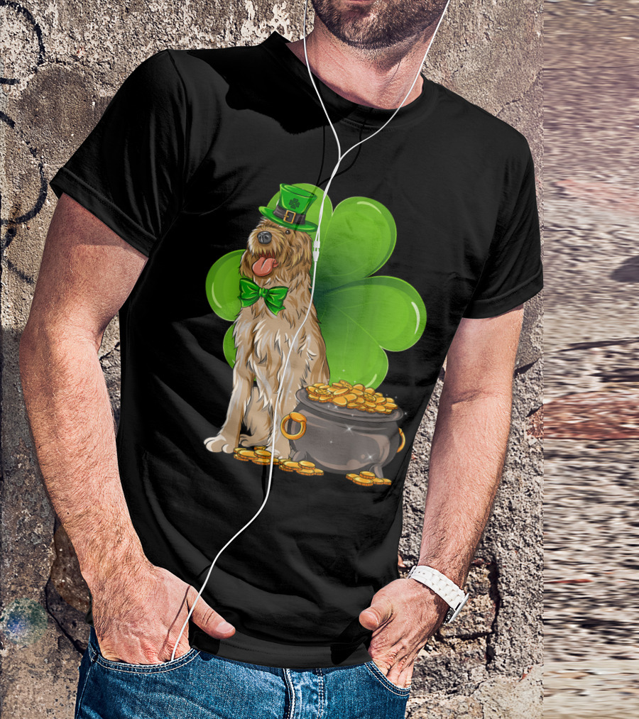 Wirehaired Pointing Griffon St Patricks Day Leprechaun Dog Shamrock Pot Of Gold T-Shirt