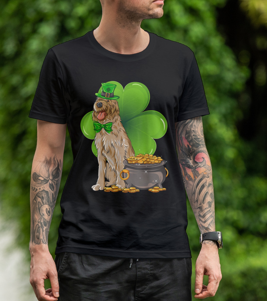 Wirehaired Pointing Griffon St Patricks Day Leprechaun Dog Shamrock Pot Of Gold T-Shirt