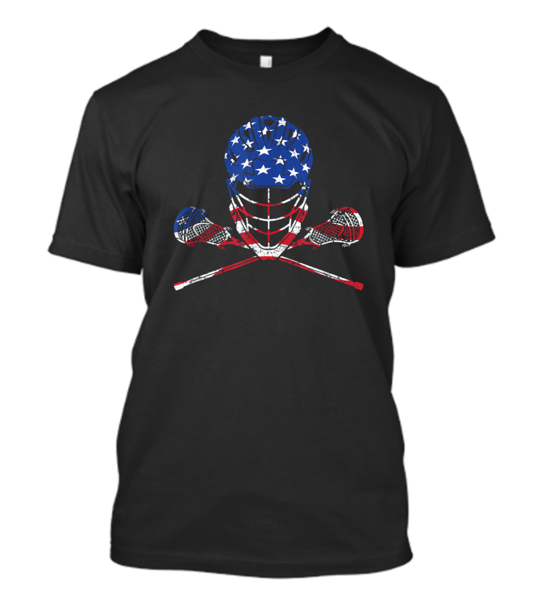 American Flag Lacrosse Helmet And Crossed Sticks T-Shirt