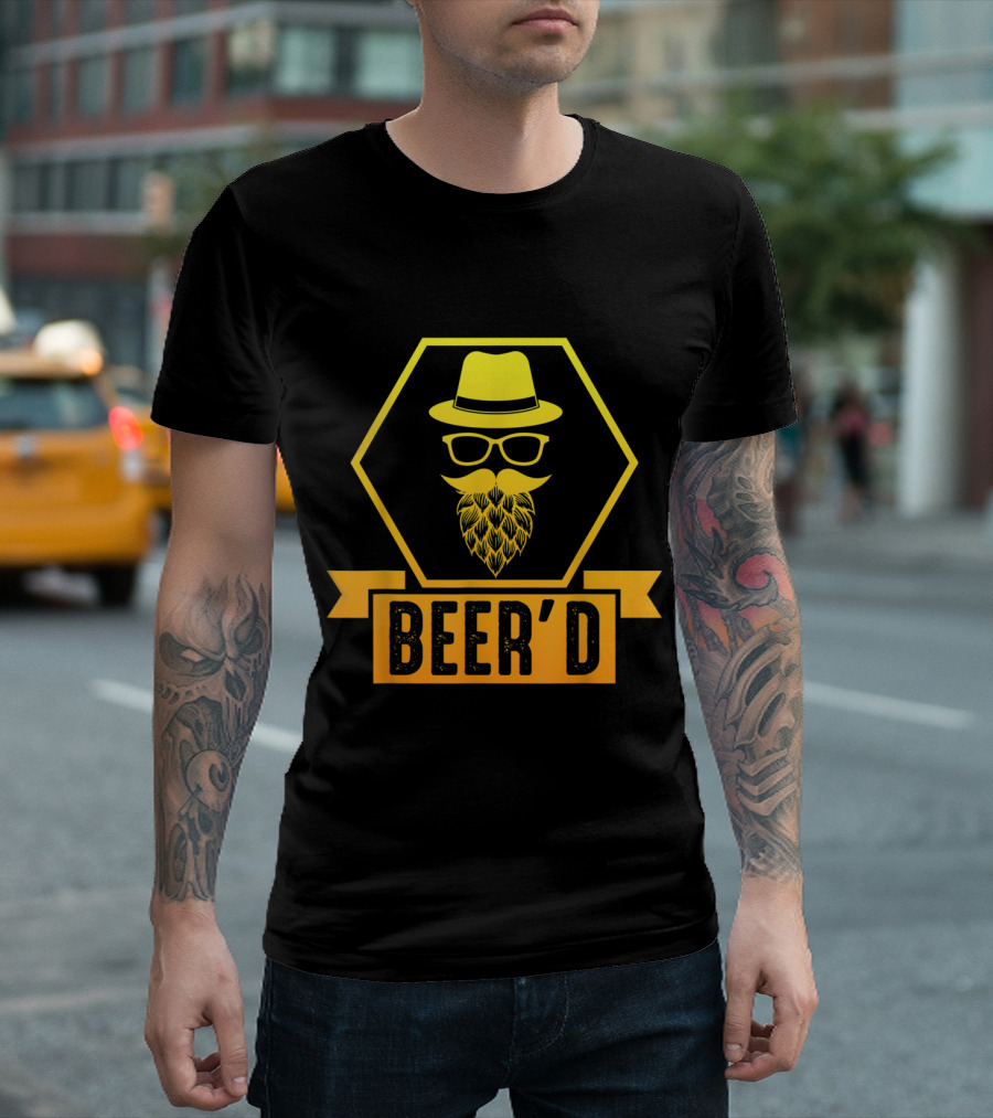Mens BEER'D Hat Glasses Beard Barcrawling T-Shirt