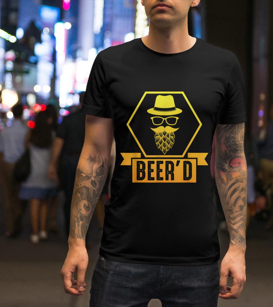 Mens BEER'D Hat Glasses Beard Barcrawling T-Shirt