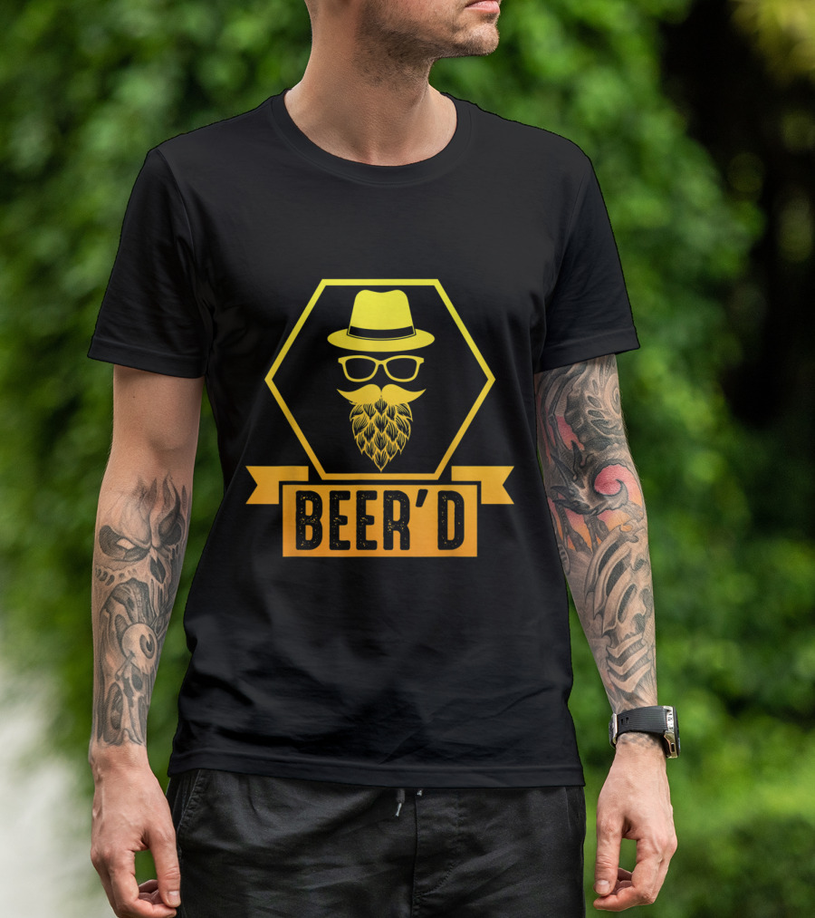 Mens BEER'D Hat Glasses Beard Barcrawling T-Shirt