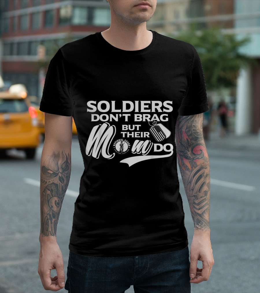 National Guard Soldiers Don't Brag But Their Moms Do Dog Tags Emblem T-Shirt