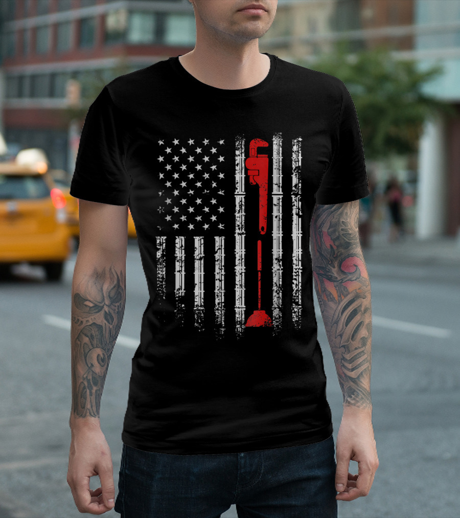 American Flag Wrench Plunger T-Shirt