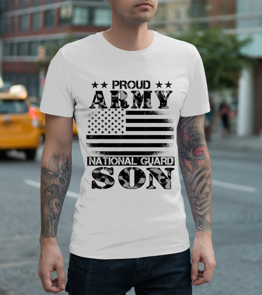 Proud Army National Guard Son American Flag Veterans Day Military T-Shirt