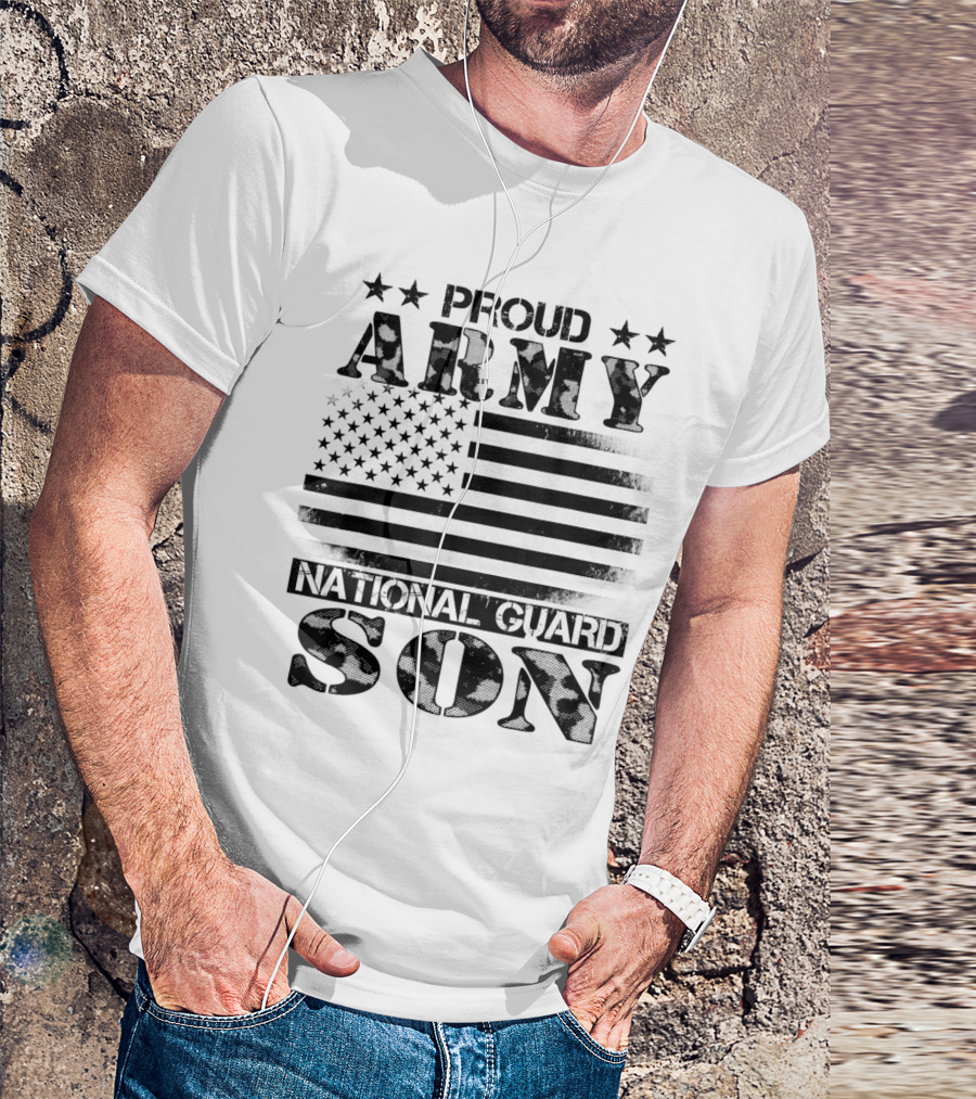 Proud Army National Guard Son American Flag Veterans Day Military T-Shirt