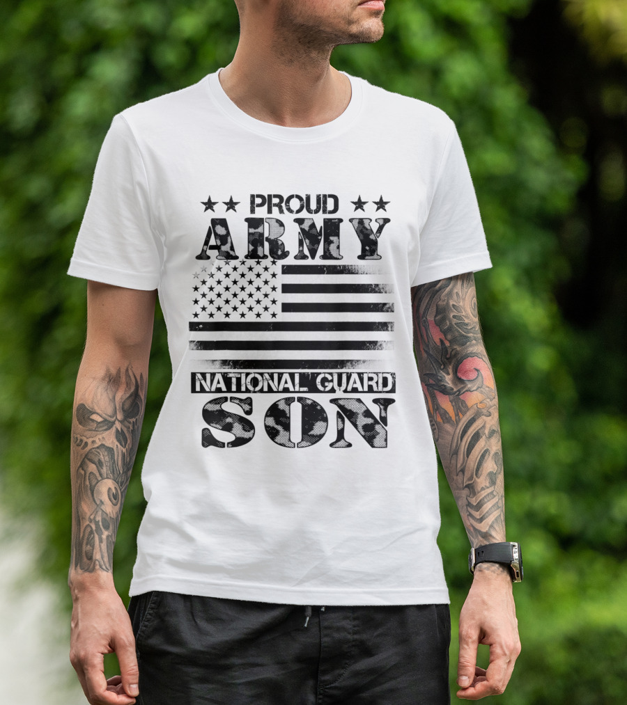 Proud Army National Guard Son American Flag Veterans Day Military T-Shirt