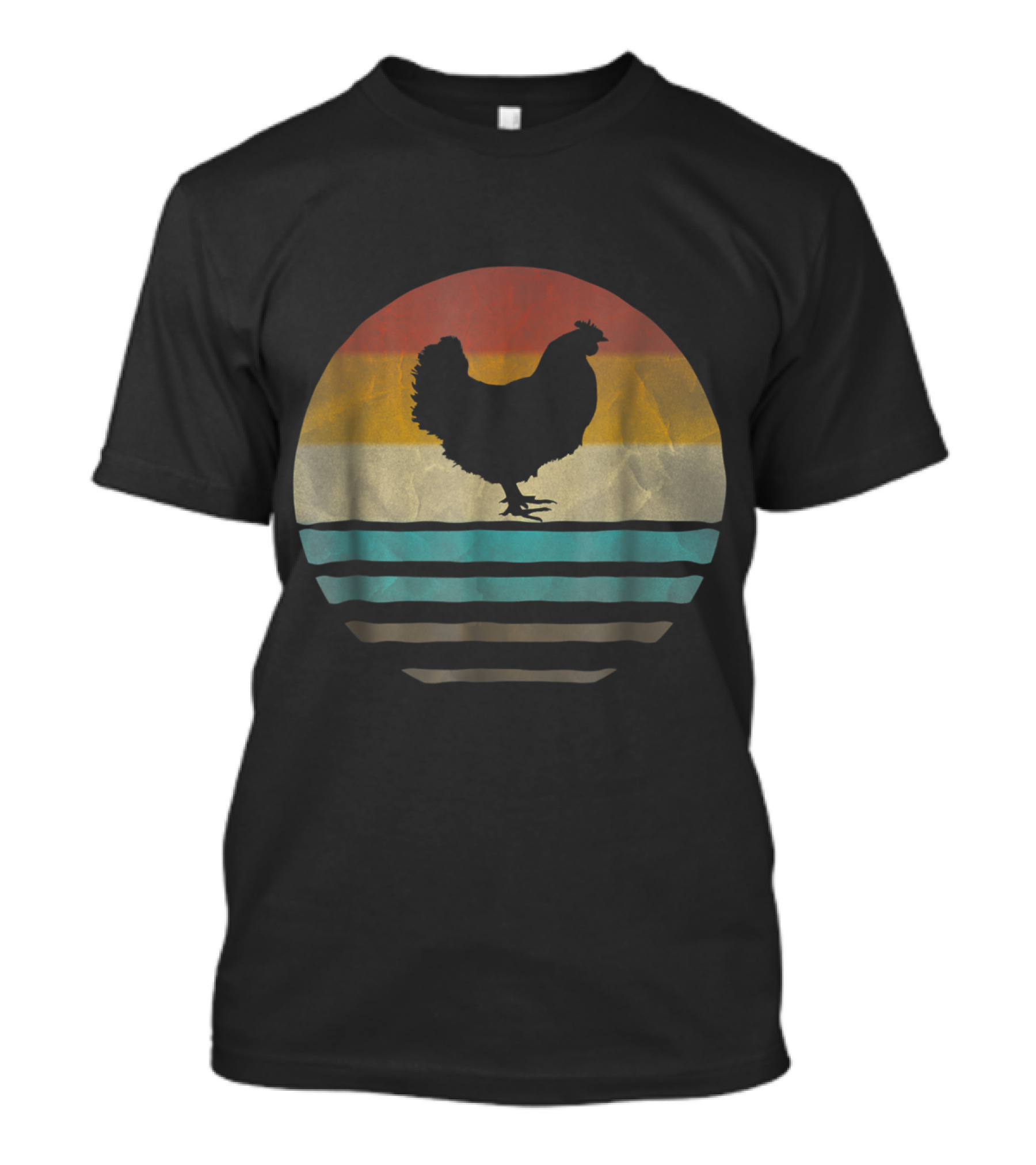 Retro Vintage Chicken Silhouette Funny Farm Poultry Farmer Stripes T-Shirt