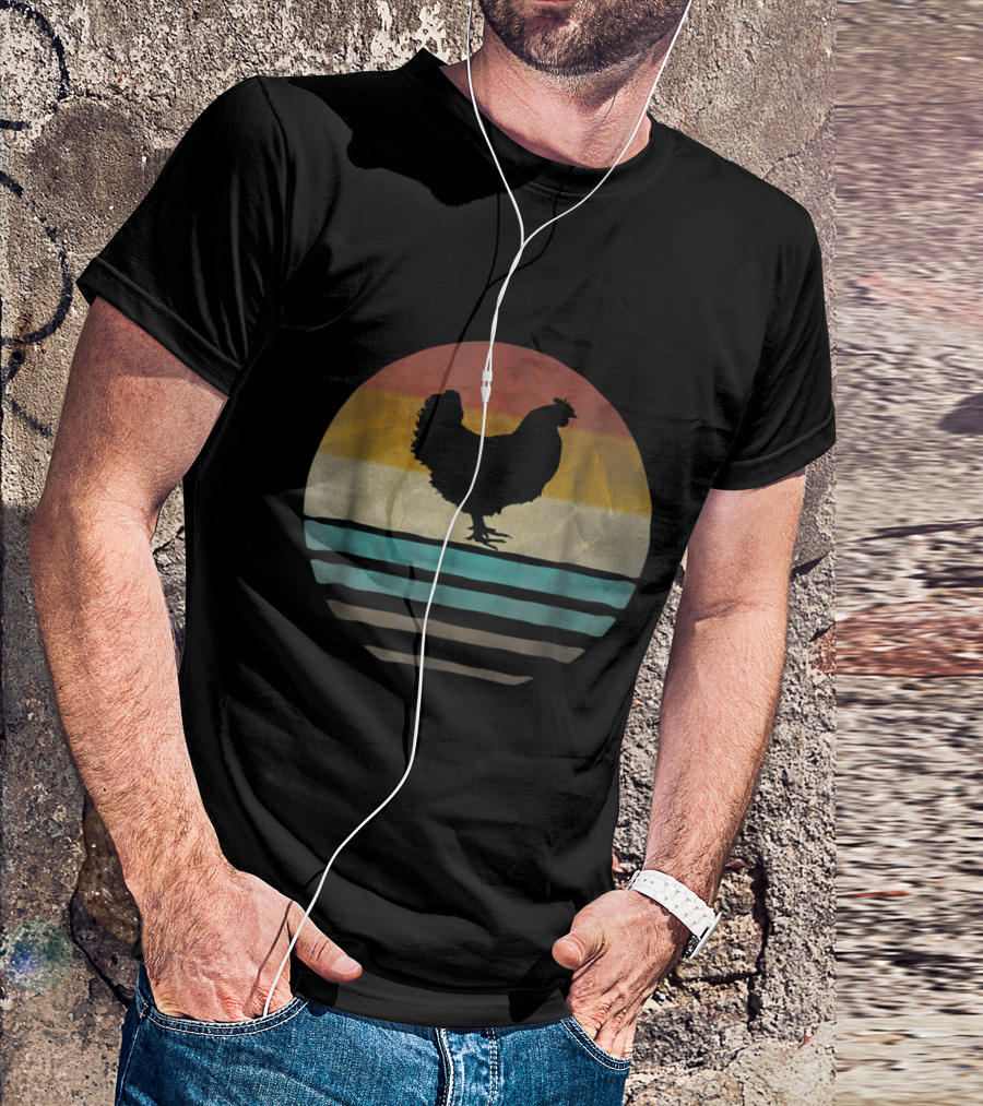 Retro Vintage Chicken Silhouette Funny Farm Poultry Farmer Stripes T-Shirt